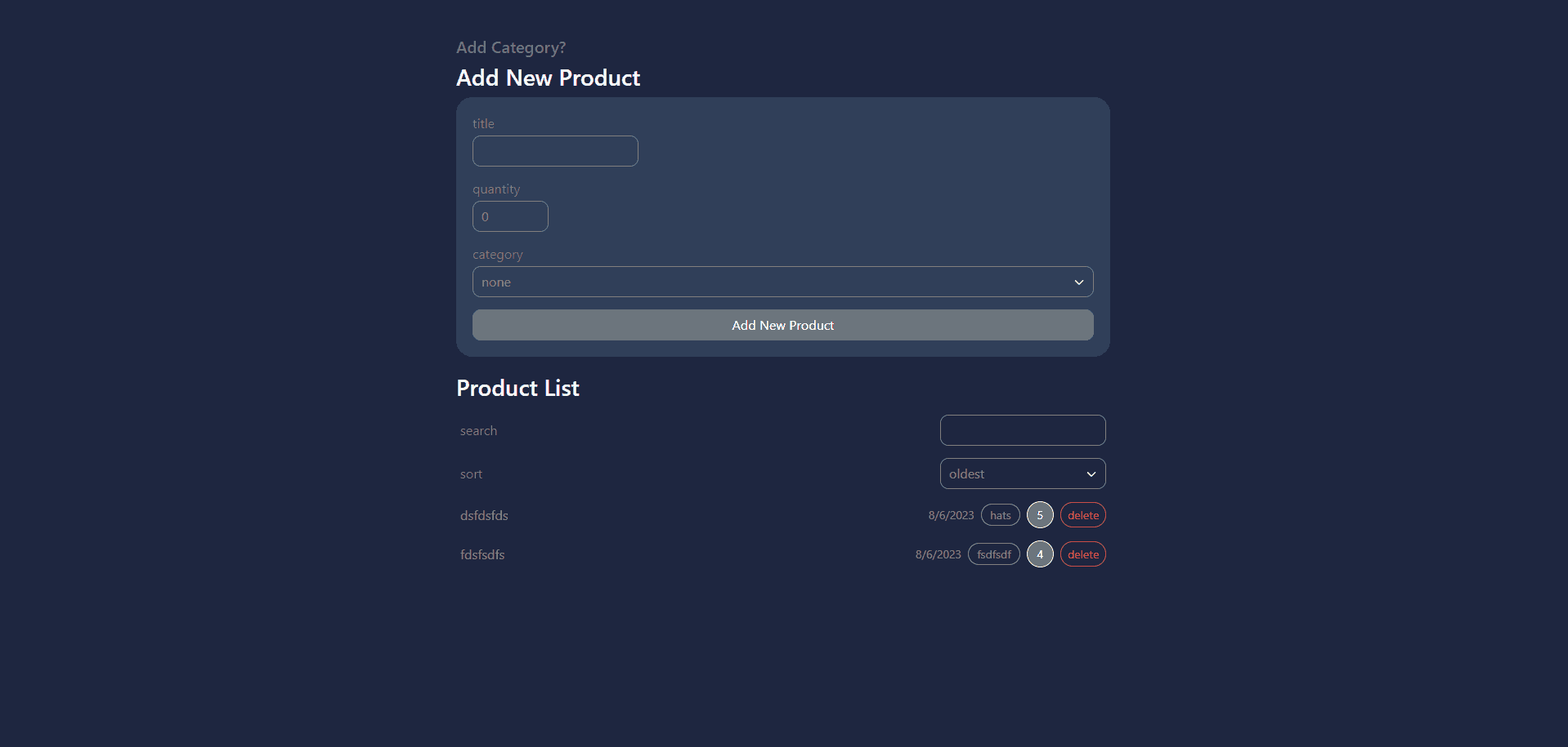 react inventory